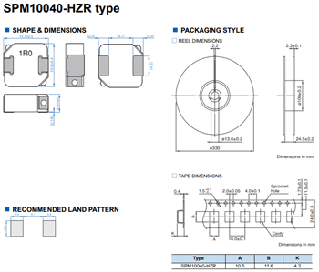 Mechanical Drawing - TDK SPM-HZR Inductors