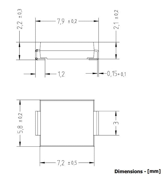 Mechanical Drawing - Diotec Semiconductor 1.5SMCx SMD Transient Voltage Suppressor Diodes
