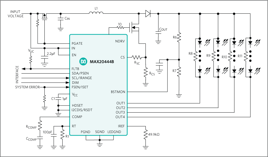 Analog Devices / Maxim Integrated MAX20444B 4-Channel Backlight Driver ICs