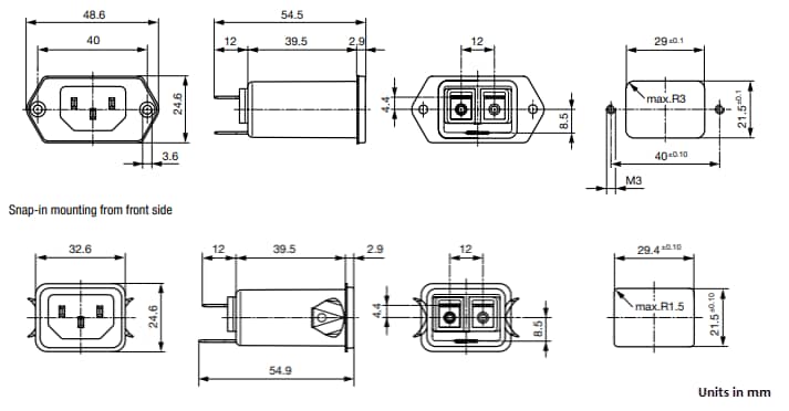 Mechanical Drawing - Schurter 5124 Power Entry Modules with Line Filter Mechanical Drawing - Schurter 5124 Power Entry Modules with Line Filter