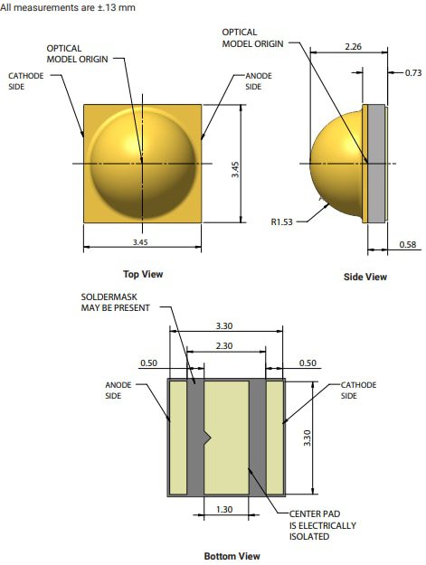 Mechanical Drawing - Cree LED XPGDWTx XLamp® XP-G3 Photophyll™ Select LEDs