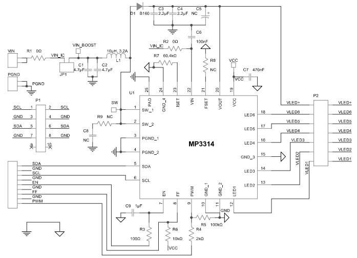 Schematic - Monolithic Power Systems (MPS) EV3314-R-00A Evaluation Board