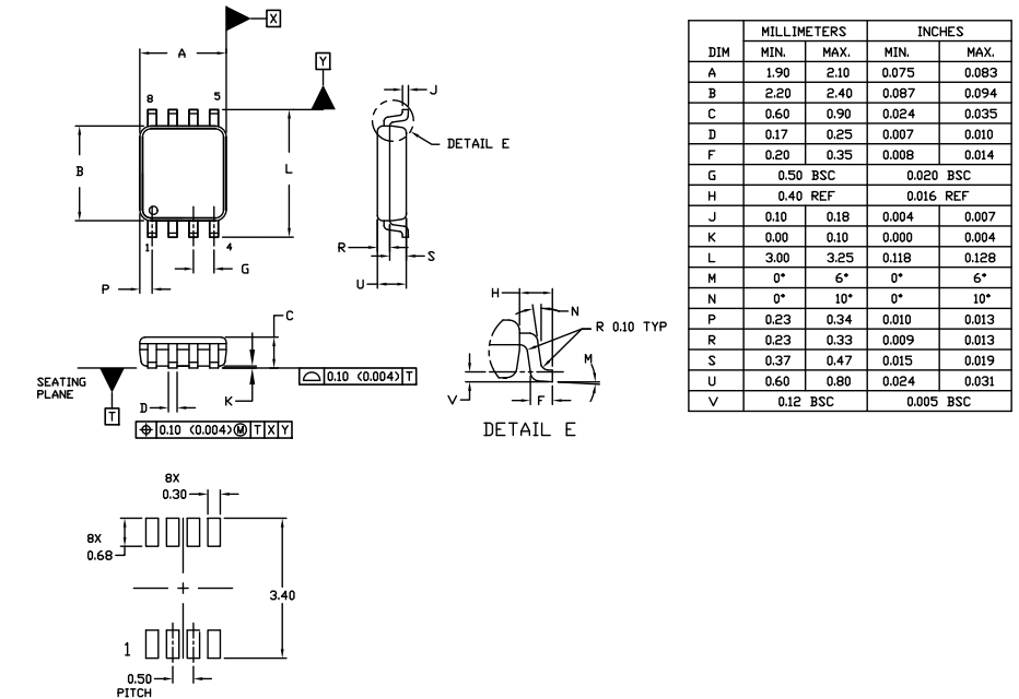 Mechanical Drawing - onsemi N24C08 EEPROM Memory
