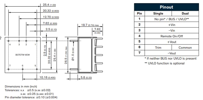 Mechanical Drawing - TRACO Power THN 20UIR 20W DC/DC Railway Converters