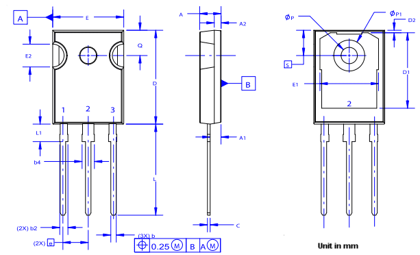 Mechanical Drawing - onsemi NVHL015N065SC1 Silicon Carbide (SiC) MOSFET