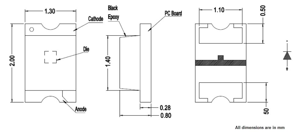 Mechanical Drawing - Broadcom HSD9 Surface Mount Photodiodes