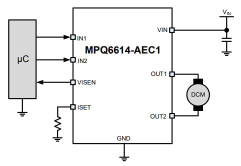 Application Circuit Diagram - Monolithic Power Systems (MPS) MPQ6614-AEC1 H-Bridge DC Motor Drivers
