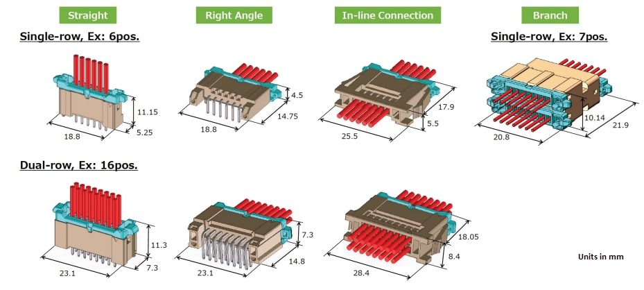 Mechanical Drawing - Hirose Electric DF51B Series 2mm Branch Connectors
