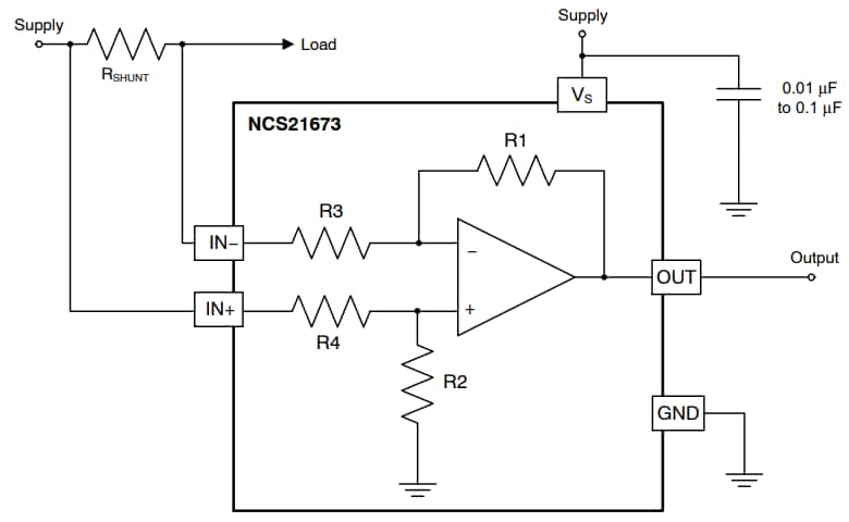 Application Circuit Diagram - onsemi NCV21674 Current Sense Amplifier