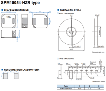 Mechanical Drawing - TDK SPM-HZR Inductors