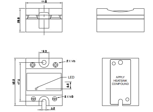 Mechanical Drawing - Carlo Gavazzi RM1A Zero Switching SSRs Mechanical Drawing - Carlo Gavazzi RM1A Zero Switching SSRs