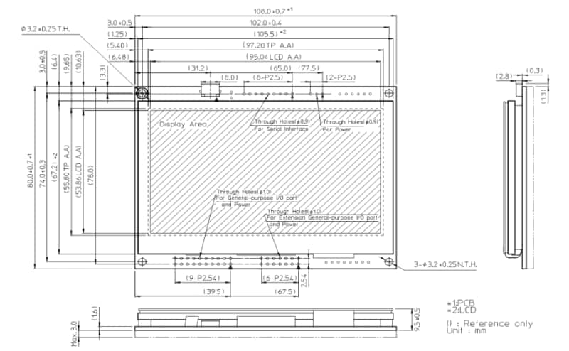 Mechanical Drawing - Noritake GTWQ043C3A00PA Display Module