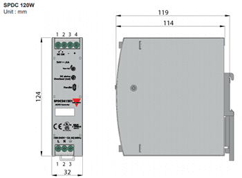 Mechanical Drawing - Carlo Gavazzi SPDC Single Phase Power Supplies
