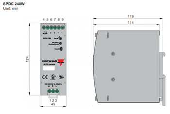 Mechanical Drawing - Carlo Gavazzi SPDC Power Supplies