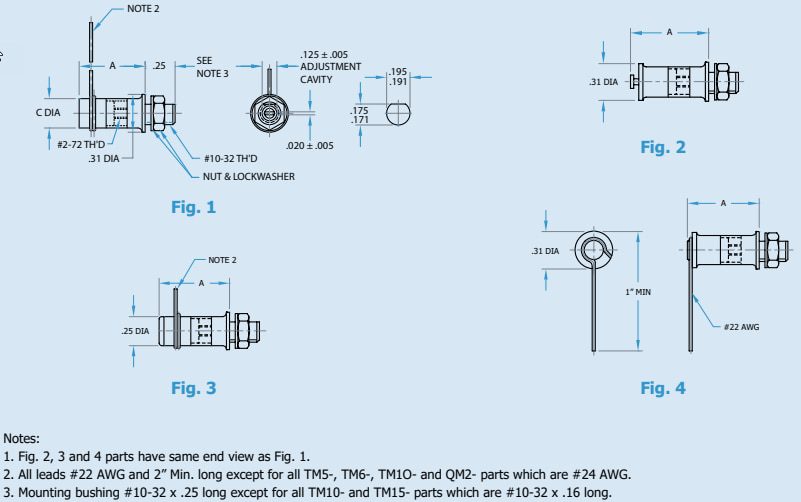 Mechanical Drawing - Voltronics / Knowles TM & QM Glass Quartz Trimmers