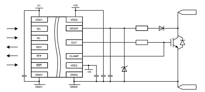 Application Circuit Diagram - onsemi NCD57001FDWR2G Isolated IGBT Gate Driver Application Circuit Diagram - onsemi NCD57001FDWR2G Isolated IGBT Gate Driver