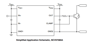 Application Circuit Diagram - onsemi NCV57080 Isolated High Current Gate Drivers