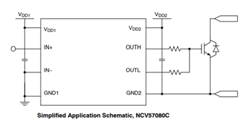Application Circuit Diagram - onsemi NCV57080 Isolated High Current Gate Drivers