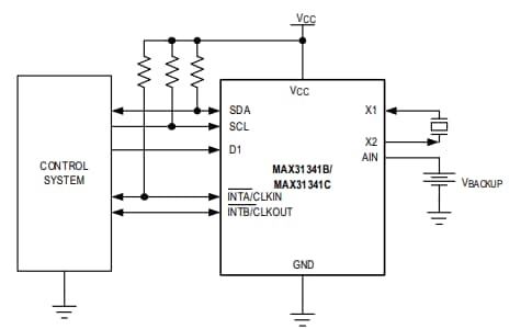 Application Circuit Diagram - Analog Devices / Maxim Integrated MAX31341C Real Time Clock