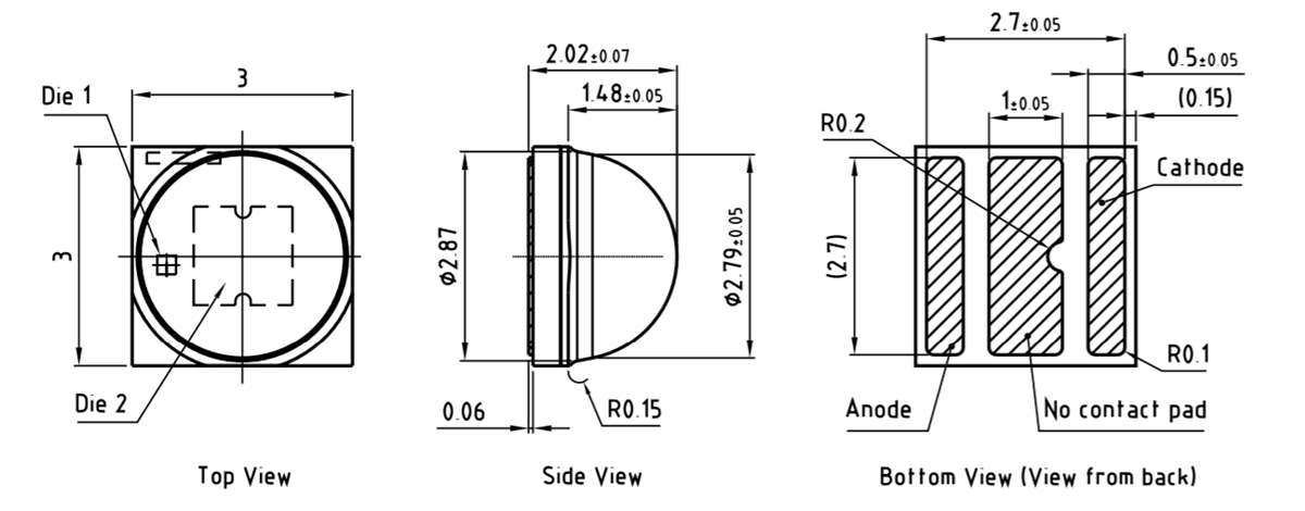 Mechanical Drawing - ams OSRAM OSLON® Square Horti White LEDs Mechanical Drawing - ams OSRAM OSLON® Square Horti White LEDs
