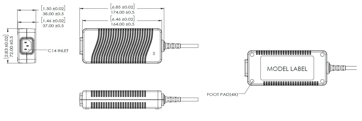 Mechanical Drawing - SL Power GE150 150W Single Output Power Supply