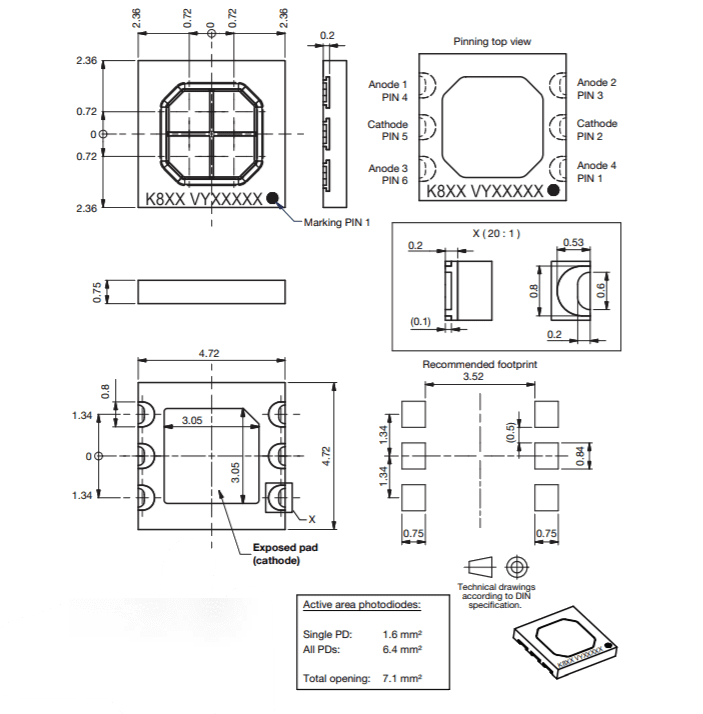 Mechanical Drawing - Vishay Semiconductors K857 Silicon PIN Photodiodes
