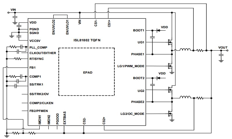 Application Circuit Diagram - Renesas Electronics ISL81802 Dual Synchronous Buck Controllers Application Circuit Diagram - Renesas Electronics ISL81802 Dual Synchronous Buck Controllers