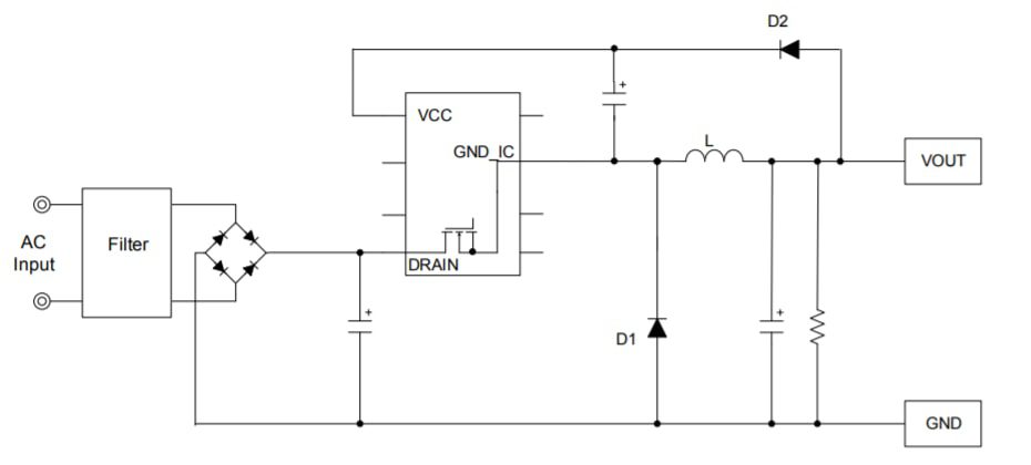 Application Circuit Diagram - ROHM Semiconductor BM2P10x PWM Type DC/DC Converters