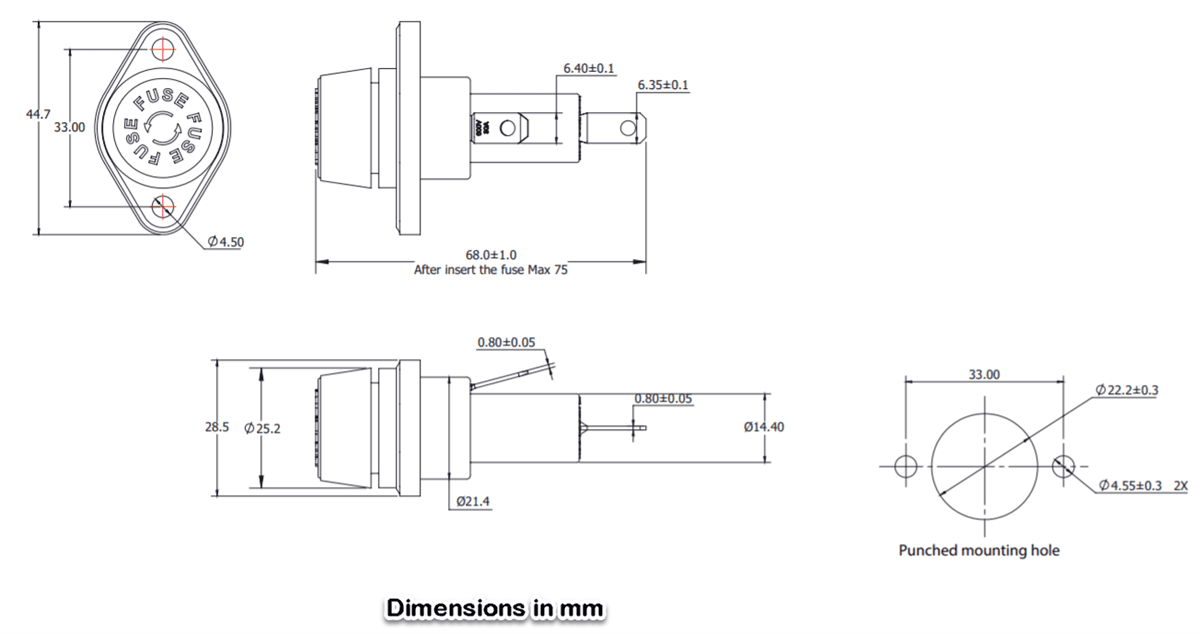 Mechanical Drawing - Eaton HPS Panel Mount Fuse Holders