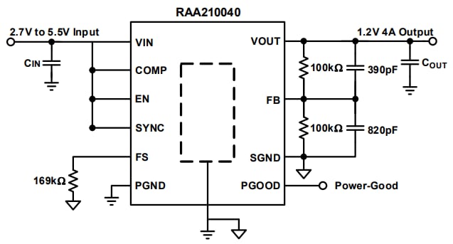 Application Circuit Diagram - Renesas Electronics RAA210040 Step-Down DC/DC Mini Module