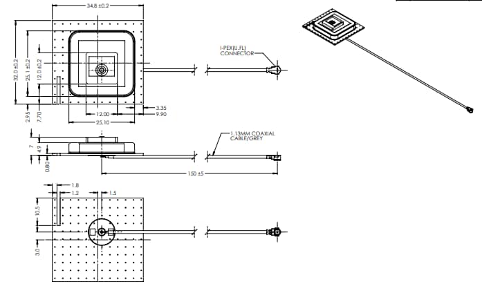 Mechanical Drawing - Maxtena MPA-254-WIFI Embedded Patch Antenna