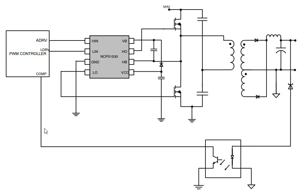 Block Diagram - onsemi NCP51100A Low-Side Gate Driver