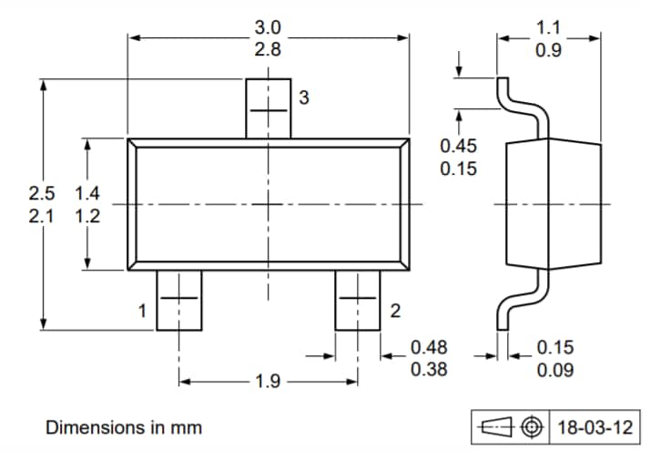 Mechanical Drawing - Nexperia BZX8450 Low-Current Voltage Regulator Diodes Mechanical Drawing - Nexperia BZX8450 Low-Current Voltage Regulator Diodes