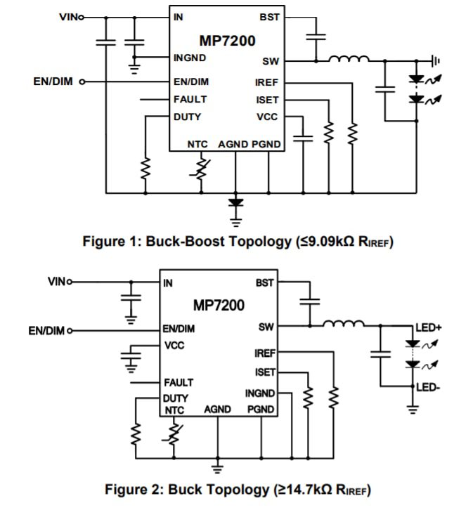 Application Circuit Diagram - Monolithic Power Systems (MPS) MP7200 Synchronous Buck-Boost LED Drivers