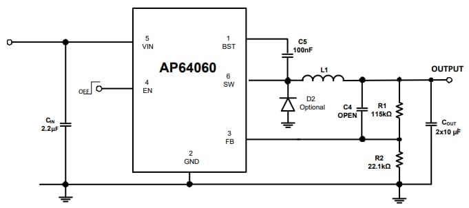 Application Circuit Diagram - Diodes Incorporated AP64060 Synchronous Buck Converter