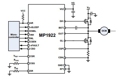 Application Circuit Diagram - Monolithic Power Systems (MPS) MP1922 H-Bridge Gate Drivers
