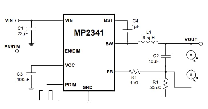 Application Circuit Diagram - Monolithic Power Systems (MPS) MP2341 LED Drivers
