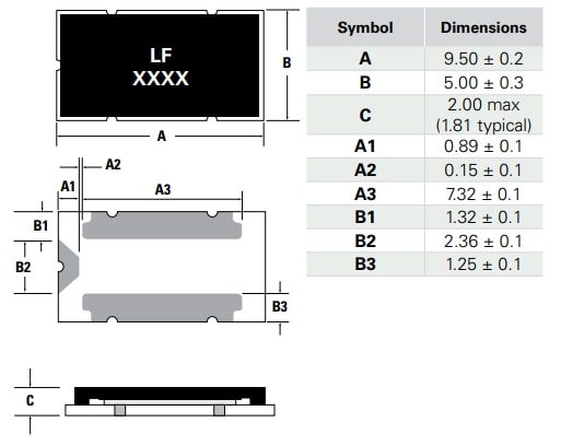 Mechanical Drawing - Littelfuse ITV9550 Surface-Mount Battery Management Fuses