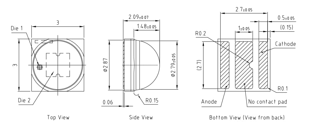 Mechanical Drawing - ams OSRAM OSLON® Square GW CSSRM3.PM High Power LEDs Mechanical Drawing - ams OSRAM OSLON® Square GW CSSRM3.PM High Power LEDs