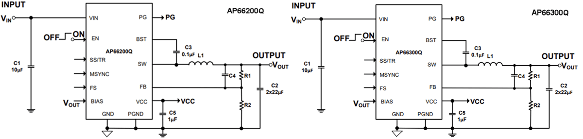 Application Circuit Diagram - Diodes Incorporated AP66200Q/300Q Synchronous DC-DC Buck Converters
