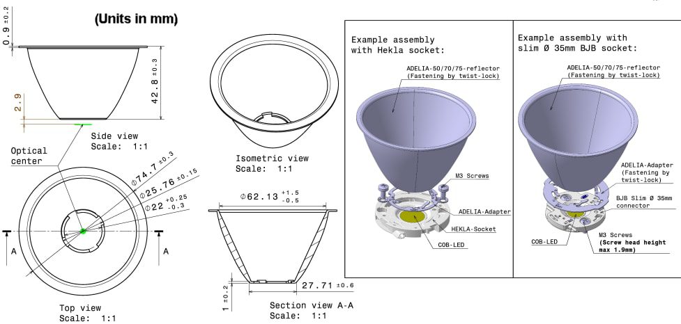 Mechanical Drawing - Ledil ADELIA-75 LED Lighting Reflectors
