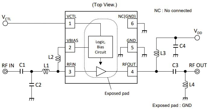 Application Circuit Diagram - Nisshinbo NT1189 3.3GHz to 5GHz  High Linearity LNA