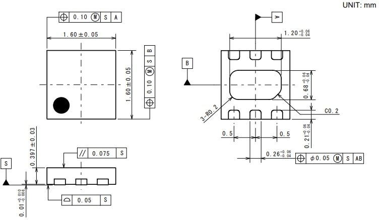 Mechanical Drawing - Nisshinbo NT1189 3.3GHz to 5GHz  High Linearity LNA