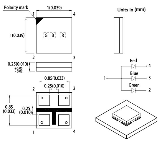 Mechanical Drawing - Kingbright APGF1012GBRC-07 RGB Surface Mount LED