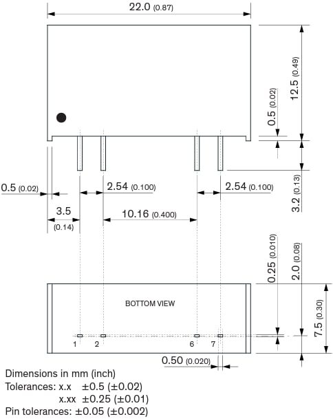 Mechanical Drawing - TRACO Power TRI 1 Series DC/DC Converters