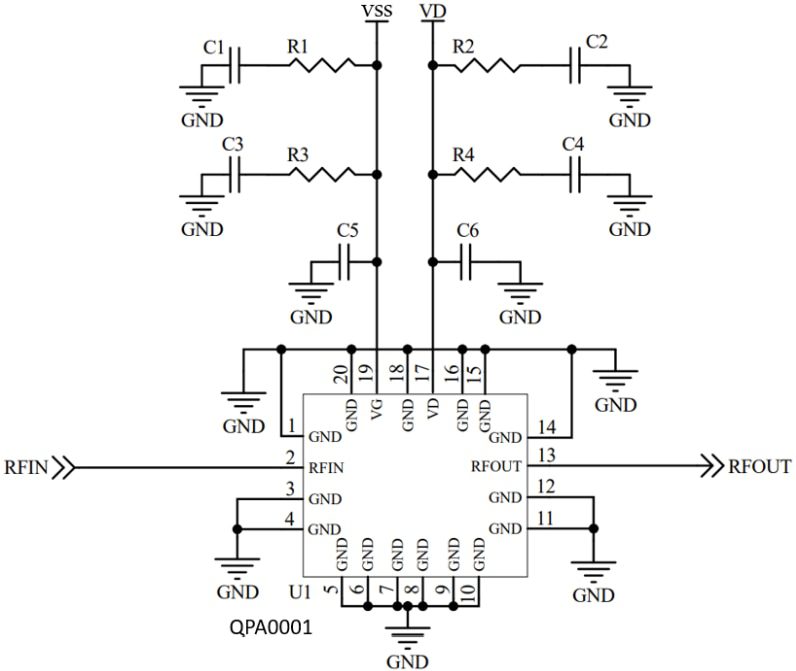 Application Circuit Diagram - Qorvo QPA0001 GaN Driver Amplifiers