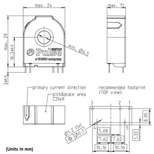 Mechanical Drawing - Pulse Electronics Rogowski RC01/03/05 Coil Current Sensors