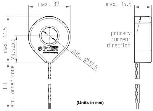 Mechanical Drawing - Pulse Electronics Rogowski RC01/03/05 Coil Current Sensors