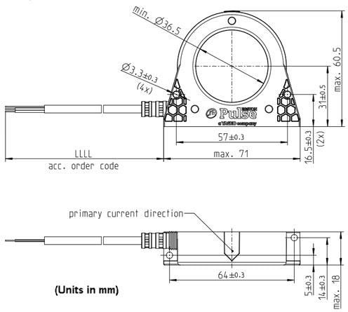 Mechanical Drawing - Pulse Electronics Rogowski RC01/03/05 Coil Current Sensors