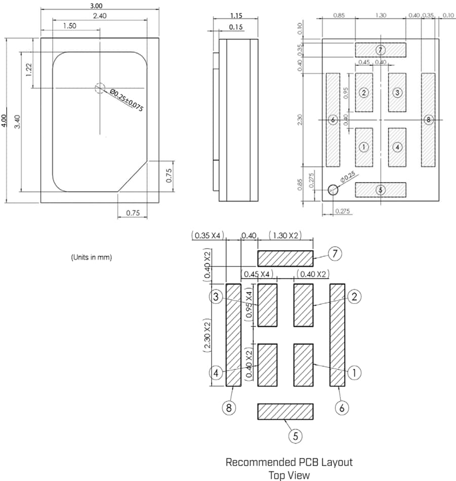 Mechanical Drawing - CUI Devices CMM-3424DT-26165-TR MEMS Microphone
